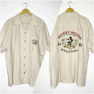 Disney Beige Button Down Shirt with Mickey Mouse Design